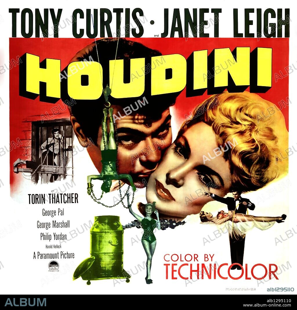 Poster de EL GRAN HOUDINI, 1953 (HOUDINI), dirigida por GEORGE MARSHALL. Copyright PARAMOUNT PICTURES.