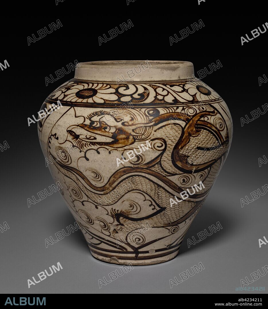 Jar with Dragon: Cizhou Ware, 1271-1368. China, Yuan dynasty (1271-1368). Glazed buff stoneware with underglaze slip application; overall: 28 cm (11 in.).