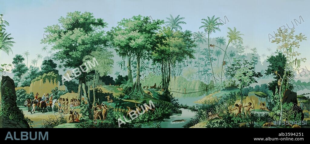 JEAN JULIEN DELTIL. The Views of Brazil. Panoramic wallpaper (detail).