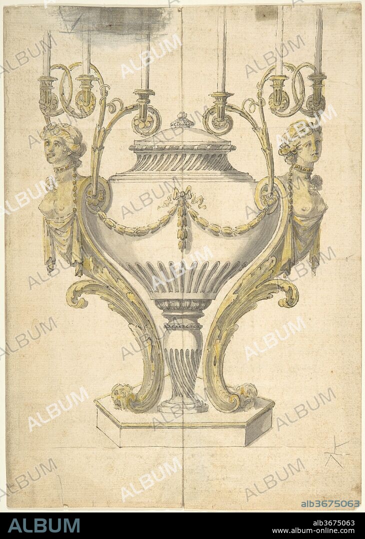 Candelabrum in the form of an Urn Clasped by Carytides and Candle Branches. Artist: Attributed to Henry Holland (British, Fulham, London 1745-1806 Chelsea, London). Dimensions: sheet: 9 7/8 x 7 in. (25.1 x 17.8 cm). Date: 1760-1806.