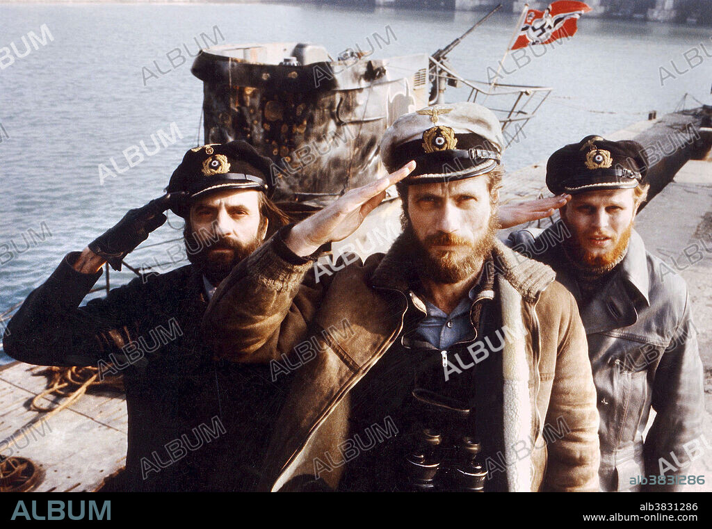 HERBERT GRONEMEYER, JURGEN PROCHNOW and KLAUS WENNEMANN in THE BOAT, 1981 (DAS BOOT), directed by WOLFGANG PETERSEN. Copyright BAVARIA FILMS.