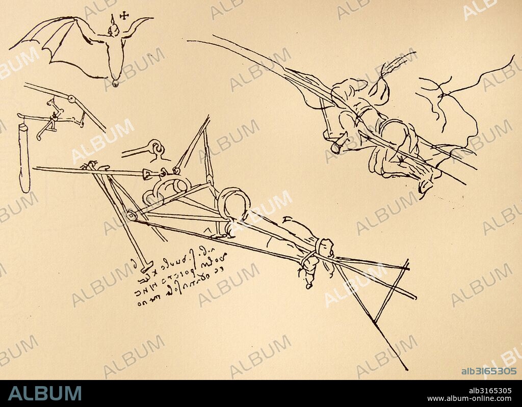 Leonardo da Vinci's (1452-1519) sketch for an Ornithopter.