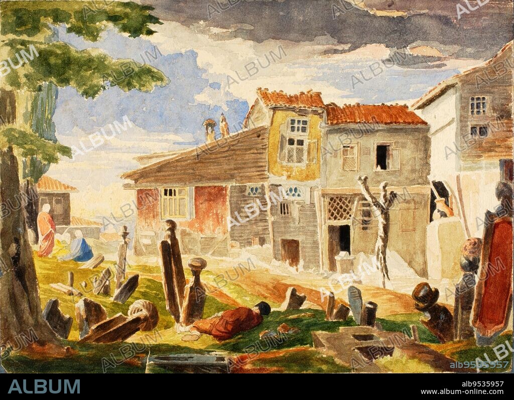 MINER KILBOURNE KELLOGG. Cemetery in Pera. Date: n.d. watercolor on paper mounted on paper.