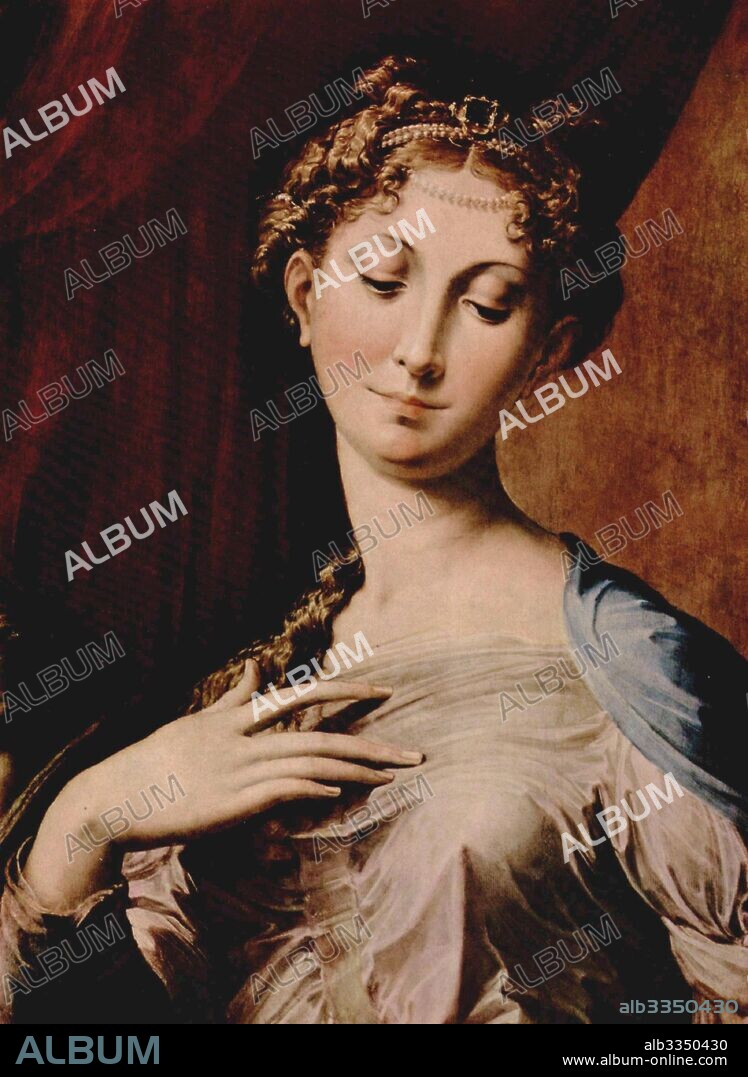 PARMIGIANINO. Madonna and Child with Angels (Madonna with the Long Neck) Detail.