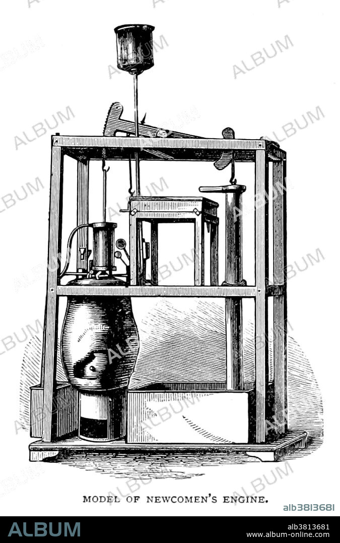 Illustration of Newcomen's steam engine taken from page 112 of "George Square, Glasgow; and the lives of those whom its statues commemorate, etc" by Thomas (of Glascow) Somerville, 1891. The atmospheric engine invented by Thomas Newcomen in 1712, often referred to simply as a Newcomen engine, was the first practical device to harness the power of steam to produce mechanical work. Newcomen engines were used throughout Britain and Europe, principally to pump water out of mines, starting in the early 18th century. James Watt's later Watt steam engine was an improved version of the Newcomen engine. As a result, Watt is today better known than Newcomen in relation to the origin of the steam engine. Thomas Newcomen (February 1664 - August 5, 1729) was an English inventor, ironmonger by trade and a Baptist lay preacher by calling.