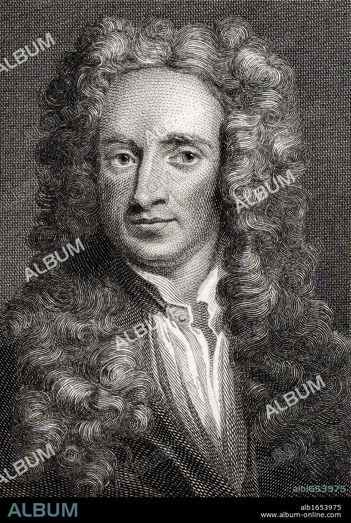 Sir Isaac Newton, 1642-1727. English physicist and mathematician. Engraved by Edward Smith from painting by Sir George Kneller.