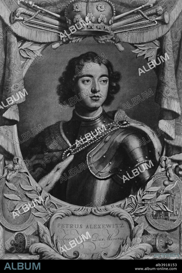 Peter the Great (1672-1725), Tsar of Russia, c1698 (1894). From A Collection of Engraved Portraits (Further Selection) Exhibited by the Late James Anderson Rose, at the Opening of the New Library and Museum of the Corporation of London, November 1872, Vol. II. [Marcus Ward & Co, Limited, London, 1894].