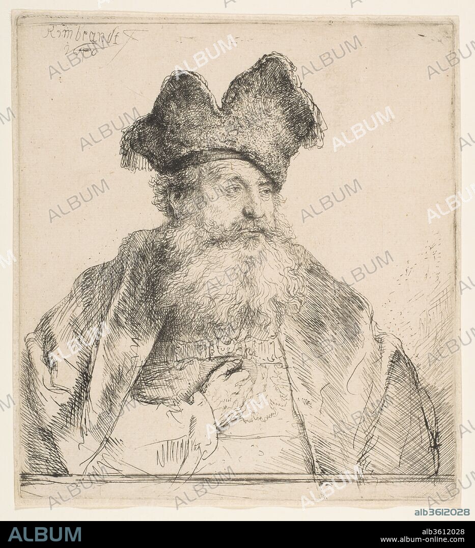 Old Man with Divided Fur Cap. Artist: Rembrandt (Rembrandt van Rijn) (Dutch, Leiden 1606-1669 Amsterdam). Dimensions: plate: 6 x 5 3/8 in. (15.2 x 13.7 cm)
sheet: 6 1/8 x 5 9/16 in. (15.6 x 14.1 cm). Date: 1640.