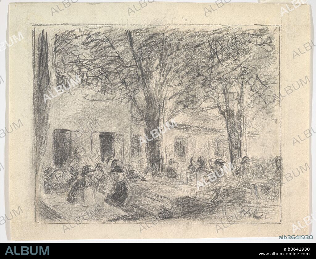 Im Biergarten des Hofbraukellers in Rosenheim. Artist: Max Liebermann (German, Berlin 1847-1935 Berlin). Dimensions: sheet: 8 11/16 x 10 7/8 in. (22.1 x 27.6 cm). Date: mid-19th to mid-20th century.