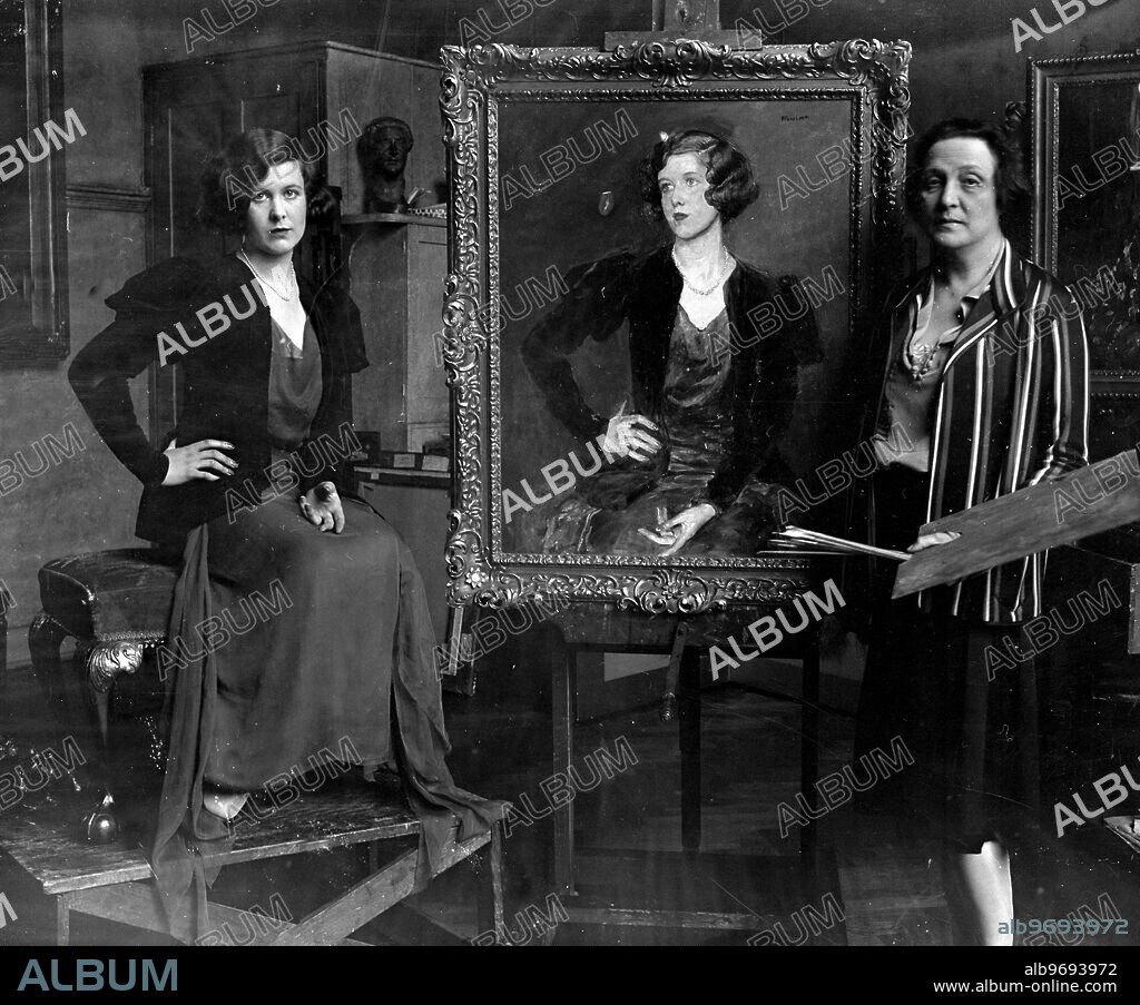 Miss Nancy Beaton (sister of Cecil Beaton )sitting for her portrait to Mrs Flora Lion . 31 March 1930.