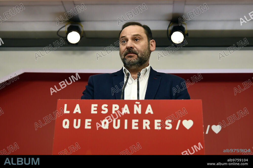 Madrid, 18/03/2019. El ministro de fomento José Luis Ábalos, en rueda de prensa en la sede del Psoe. Foto: Oscar del pozo Archdc.