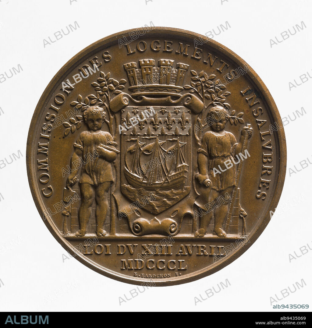 Law on unsanitary housing, April 13, 1850, Gayrard, Raymond, Engraver in medals, Farochon, Jean-Baptiste, Engraver in medals, Array, Numismatics, Medal, Dimensions - Work: Diameter: 5.1 cm, Weight (type dimension):  g.