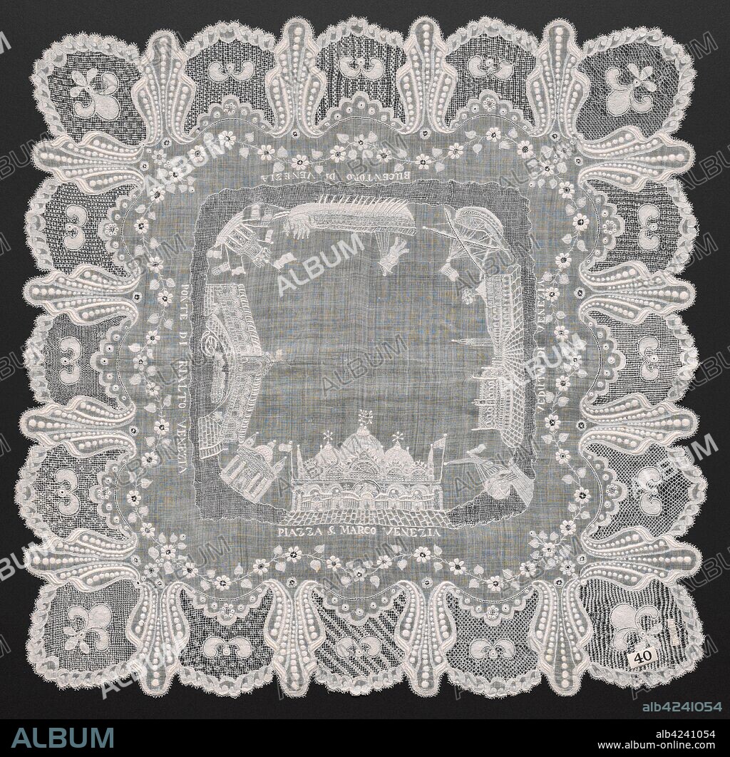 Embroidered Handkerchief, 1800s. Italy, 19th century. Embroidered linen; overall: 47 x 47 cm (18 1/2 x 18 1/2 in.).