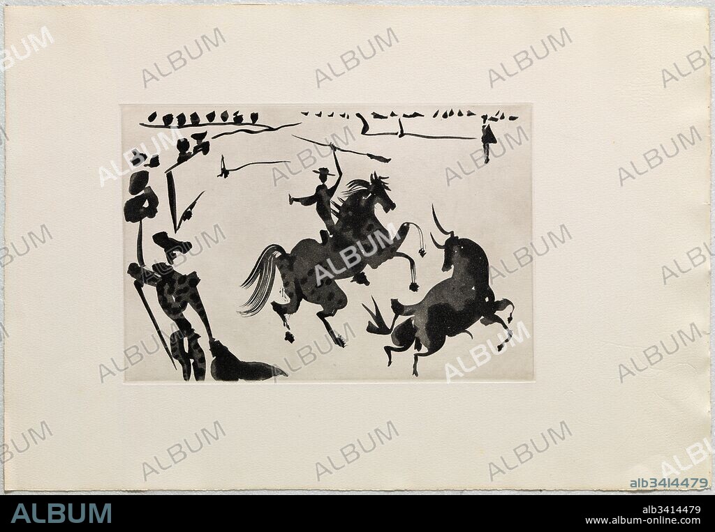 Pablo Picasso / "Alaceando a un Toro", 1957, Grabado (aguatinta al azúcar, sobre matriz de cobre, sobre papel de filigrana), 19,9 x 29,5 cm, MPB112793.