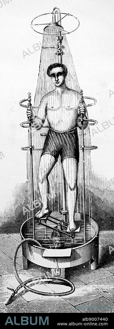 Portable Shower, 1880. Designed by Gaston Bozerian (1853 - 1899), French inventor. It was in effect a fully collapsible shower bath.