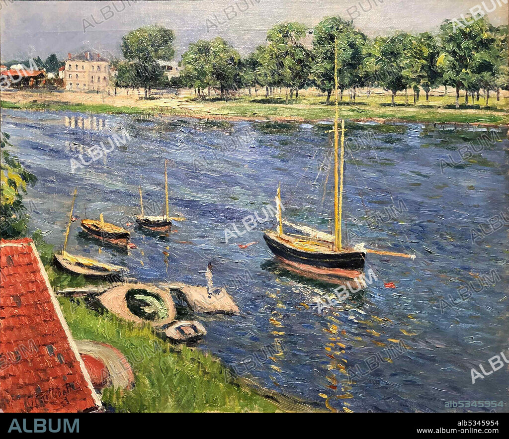 GUSTAVE CAILLEBOTTE. La Seine à Argenteuil, bateaux au mouillage.
