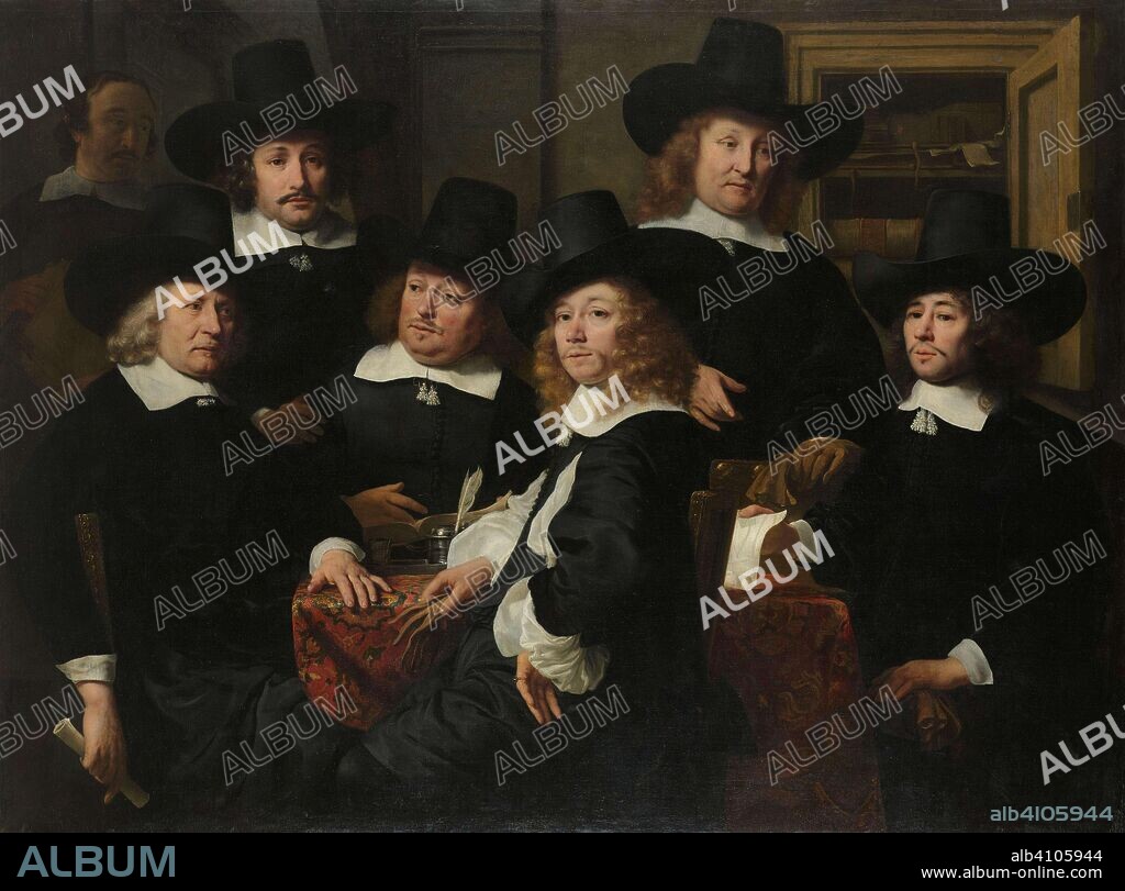 FERDINAND BOL. Six Regents and the Beadle of the Nieuw Zijds Institute for the Outdoor Relief of the Poor, Amsterdam, 1657. Dating: 24-Jul-1657. Measurements: h 143 cm × w 192 cm.