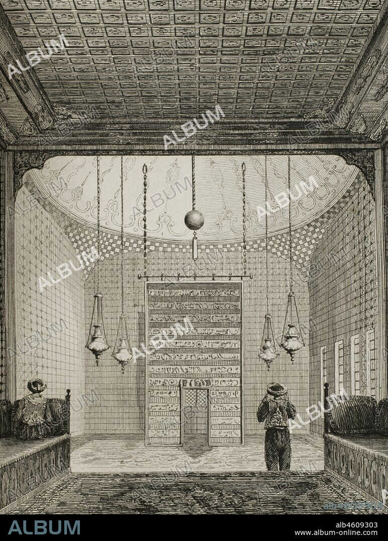 Ottoman Empire. Turkey. Constantinople (today Istanbul). Topkapi Palace. Chapel of the Seraglio. Relics of the Prophet. Engraving by Lemaitre. Historia de Turquia by Joseph Marie Jouannin (1783-1844) and Jules Van Gaver, 1840.