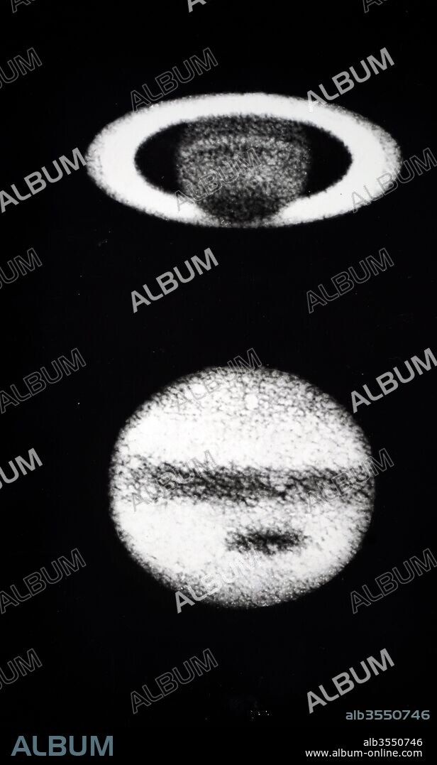 Photograph of Jupiter (top) and Saturn (bottom), taken by Andrew Ainslie Common. Andrew Ainslie Common (1841-1903) an English amateur astronomer best known for his pioneering work in astrophotography. Dated 19th century.