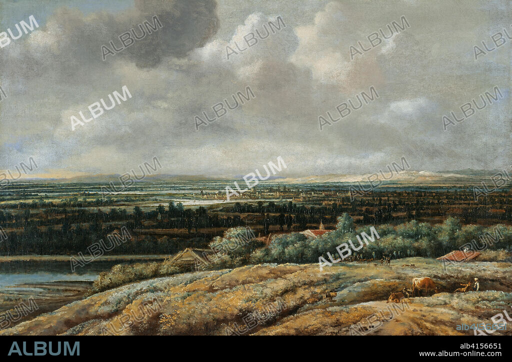 PHILLIPS DE KONINCK. Philips Koninck (Ámsterdam, 1619 - 1688). Vista panorámica con ciudad al fondo (1655). Óleo sobre lienzo. 83,4 x 127,5 cm.