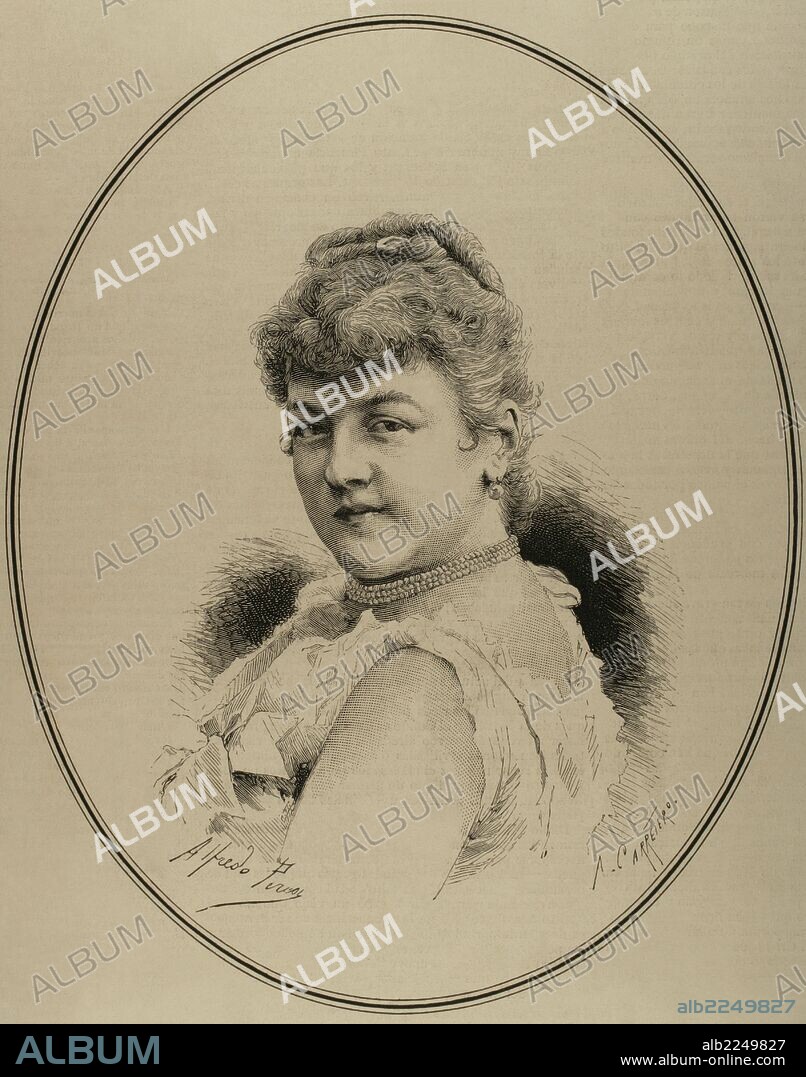 ARTURO CARRETERO Y SÁNCHEZ. Mila Kupfer-Berger (1852-1905). Austrian Soprano. Engraving by A. Carretero. The Spanish and American Illustration, 1886.