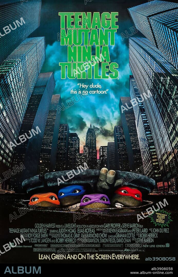 Poster of TEENAGE MUTANT NINJA TURTLES, 1990, directed by STEVE BARRON. Copyright NEW LINE CINEMA.
