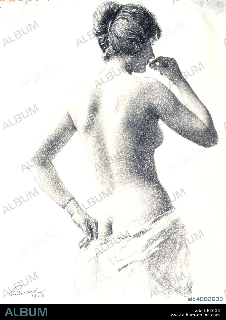 Émile Friant, French, 18631932, Three-quarter-length Study of a Nude Woman, 1918, Pencil on paper, Overall: 11 1/2 x 8 3/4 in. (29.2 x 22.2 cm).