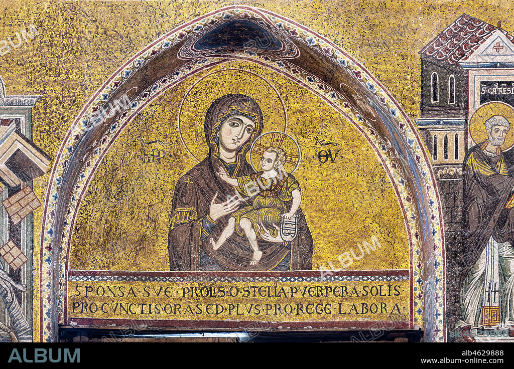 Monreale, Duomo: "The Virgin Odigitria (Madonna and Child)", Byzantine mosaic, XII - XIII century, on the counter-facade.