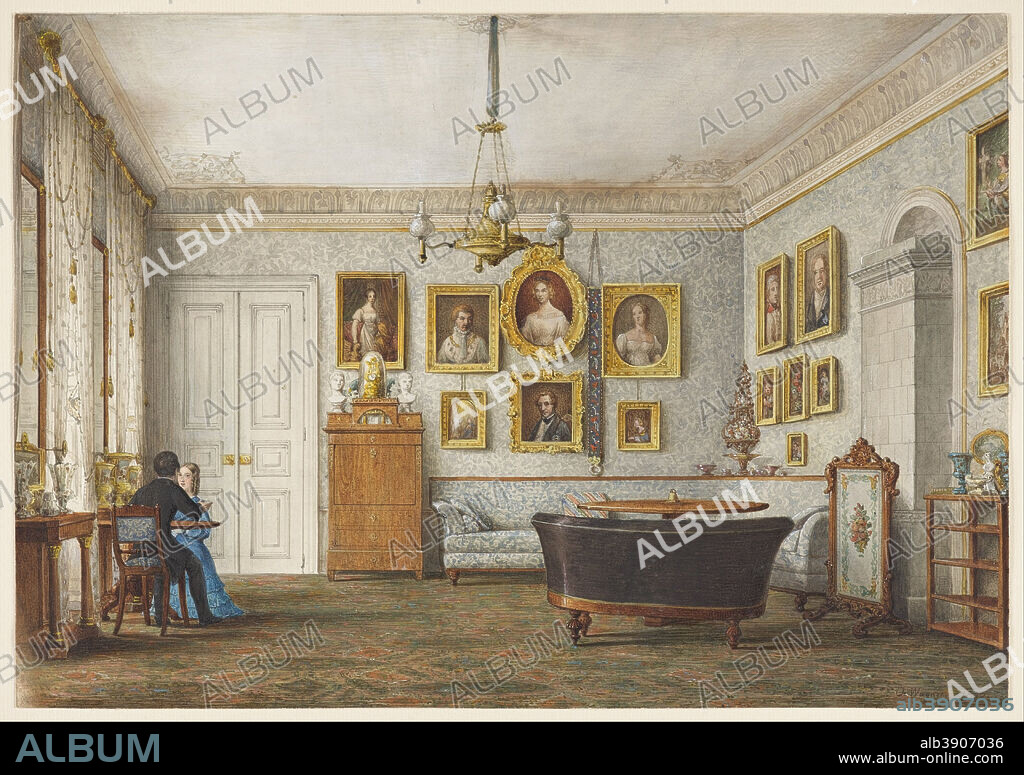 OTTO WAGNER (ARCHITECTE). A Salon in a Residence of the Duke of Leuchtenberg. Date/Period: 1850. Drawing. Brush and watercolor, gouache on paper.