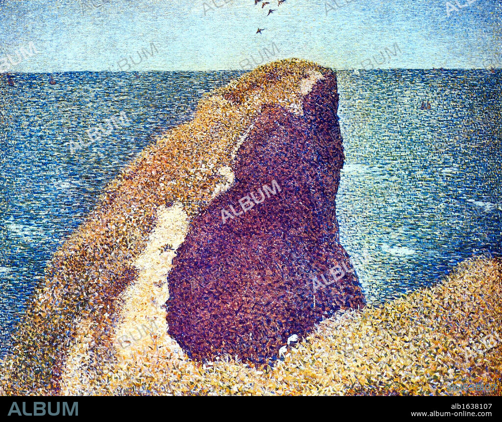 Le Bec du Hoc, Grandchamp', 1885. Oil on canvas. Georges Seurat (1859-1891) French Post-Impressionist painter. France Normandy Seascape Water Air Rock.