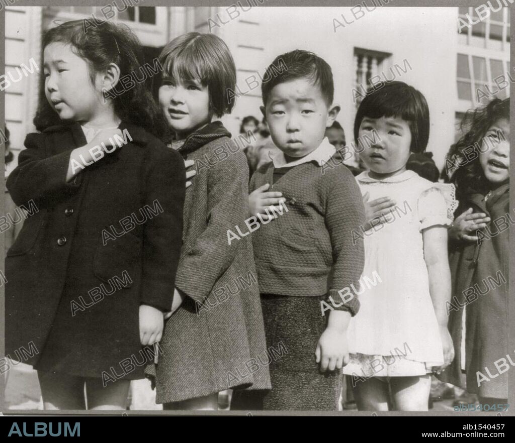 Jun. 06, 1942 - San Francisco, California, USA - Evacuated Japanese Children Pledge their allegiance to the US - Sat_ introduced the Three Non-Nuclear Principles on December 11, 1967, which means non-production, non-possession, and non-introduction of nuclear weapons. He later suggested the Four-Pillars Nuclear Policy. During the prime minister ship of Sat_, Japan entered the Nuclear Non-Proliferation Treaty. The Diet passed a resolution formally adopting the principles in 1971. (Credit Image: © BuyEnlarge/ZUMAPRESS.com). 06/06/1942
