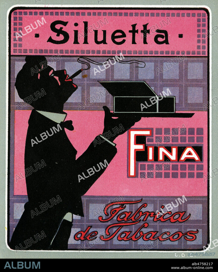 'Siluetta'. Etiquette de boite de cigares, vers 1930. Illustration anonyme representant un homme fumant. Credit : Collection IM/KHARBINE-TAPABOR.