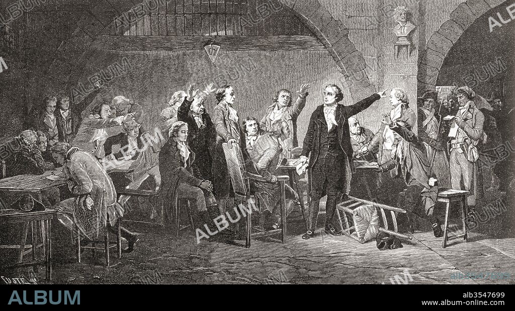 A meeting of The Girondins or Girondists, members of the Gironde, a political group operating in France from 1791 to 1795 during the French Revolution. After a 19th century print.