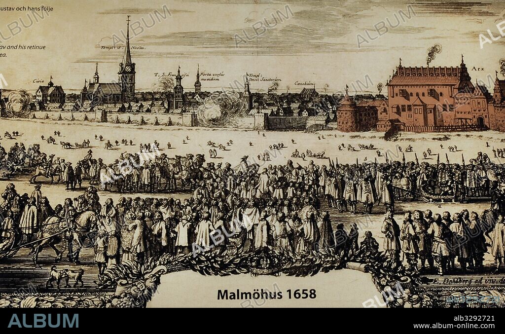 Ciudad sueca de Malmo en el año 1658. Siglo XVII. Edad Moderna. Museo de la ciudad (Stadsmuseet). Castillo de Malmo. Suecia.