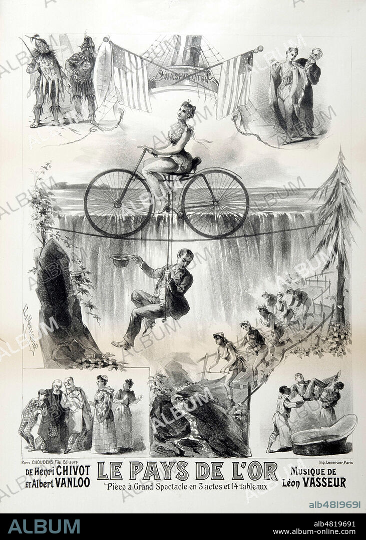 Le pays de l'or d'Henri CHIVOT (1830-1897) et Albert VANLOO (1846-1920), Musique de Leon VASSEUR (1844-1917). Illustration de LEMARESQUIER pour une affiche d'une operette de 1892. Credit : IM/Kharbine-Tapabor.