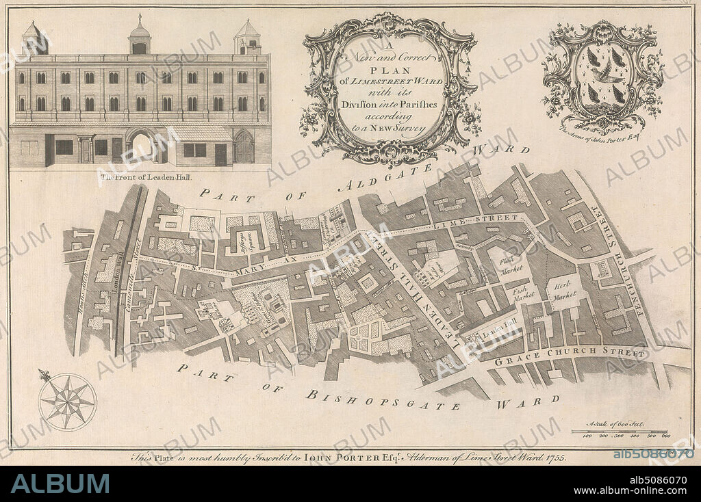 A New and Correct Plan of Limestreet Ward, Benjamin Cole, 16971783, British, after unknown artist, 1755, Engraving.
