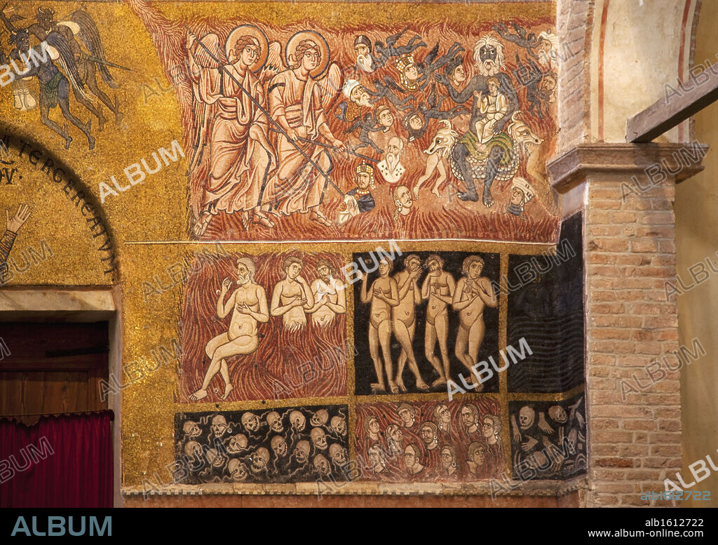 Italy, Veneto, Venice, Torcello, Cathedral of Santa Maria Assunta, Judgment Day, mosaic.
