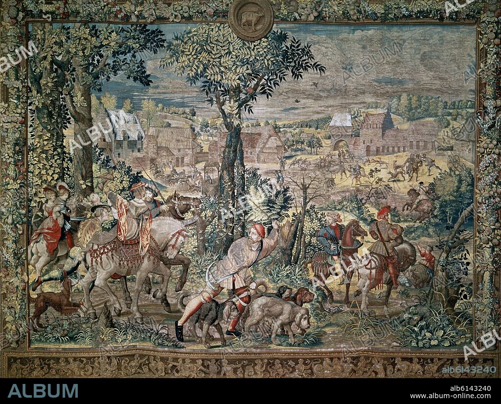 TAPIZ SERIE CAZA DE MAXIMILIANO-RETORNO DE CAZA DEL HALCON.