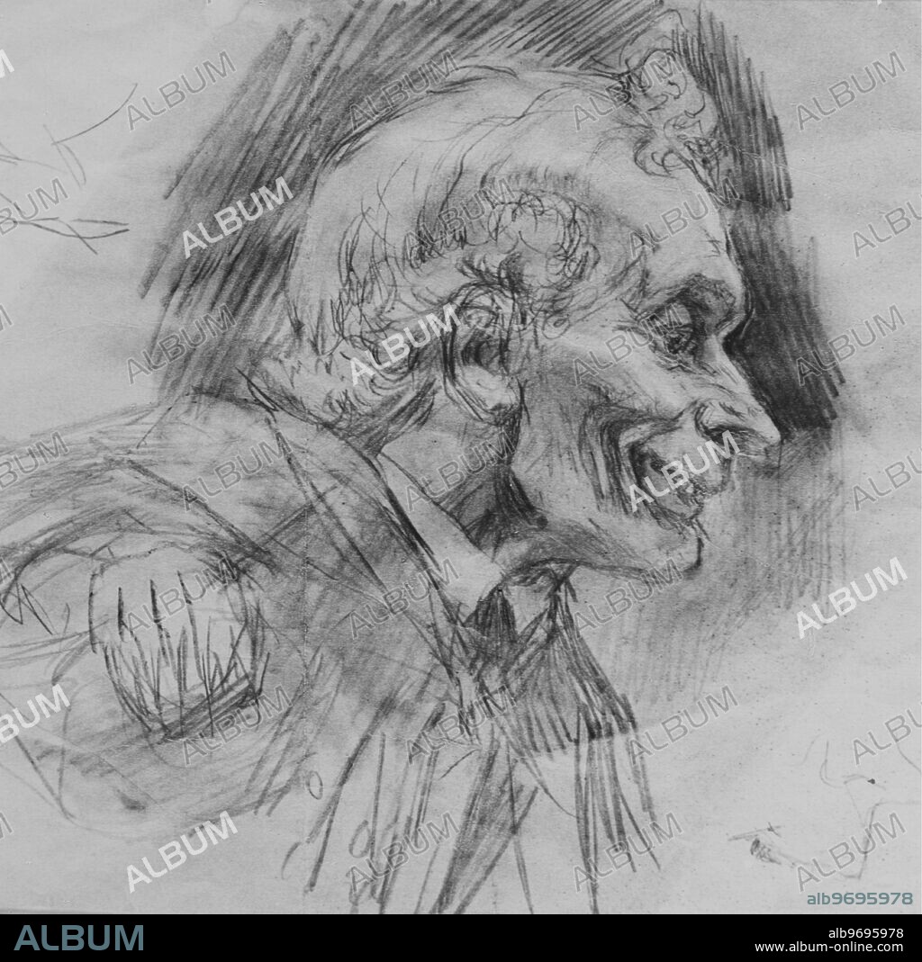 Study of Generalissimo Alexander Vasilyevich Suvorov Head of Suvorov, study for "Suvorov Crossing the Alps" by Russian painter Vasily Ivanovich Surikov. 1799. Supplied By: SCRSS - Society for Co-operation in Russian & Soviet Studies.
