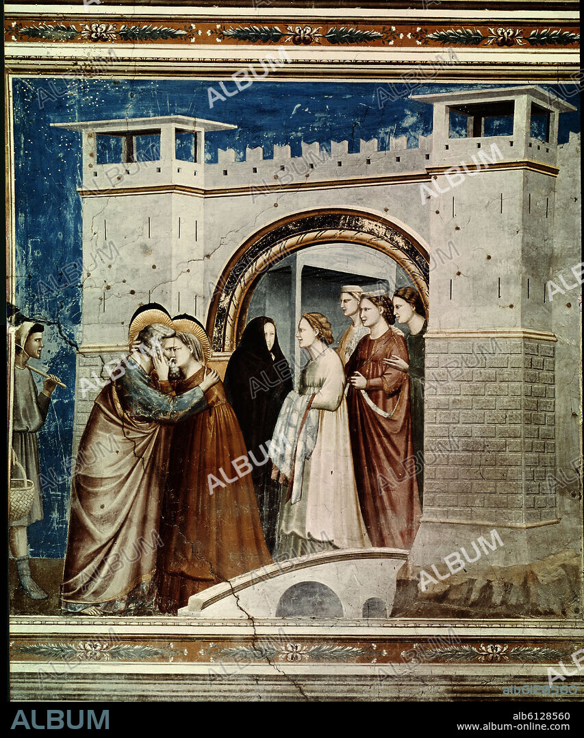 GIOTTO DE BONDONE (1266-1337). ABRAZO EN LA PUERTA DORADA - 1302-1305 - FRESCO - TRECENTO ITALIANO - ESCUELA FLORENTINA.