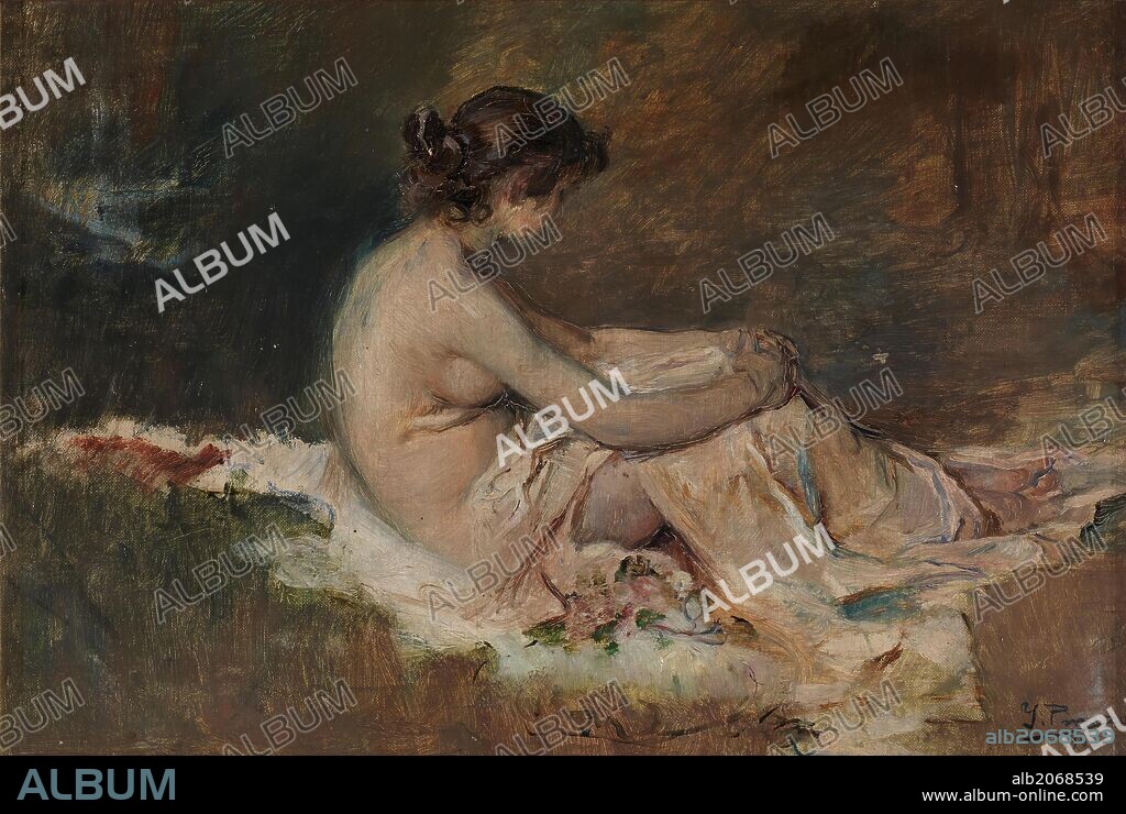 Ignacio Pinazo Camarlench / 'Desnudo de mujer', 1902, Escuela Española, Óleo sobre Lienzo, 27 cm x 38 cm, P04562.