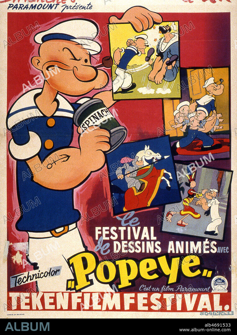 Paramount presente le festival de dessins animes avec Popeye. Affiche de cinema belge annees 40 ou 50. Credit : Coll. Perron/Kharbine Tapabor.