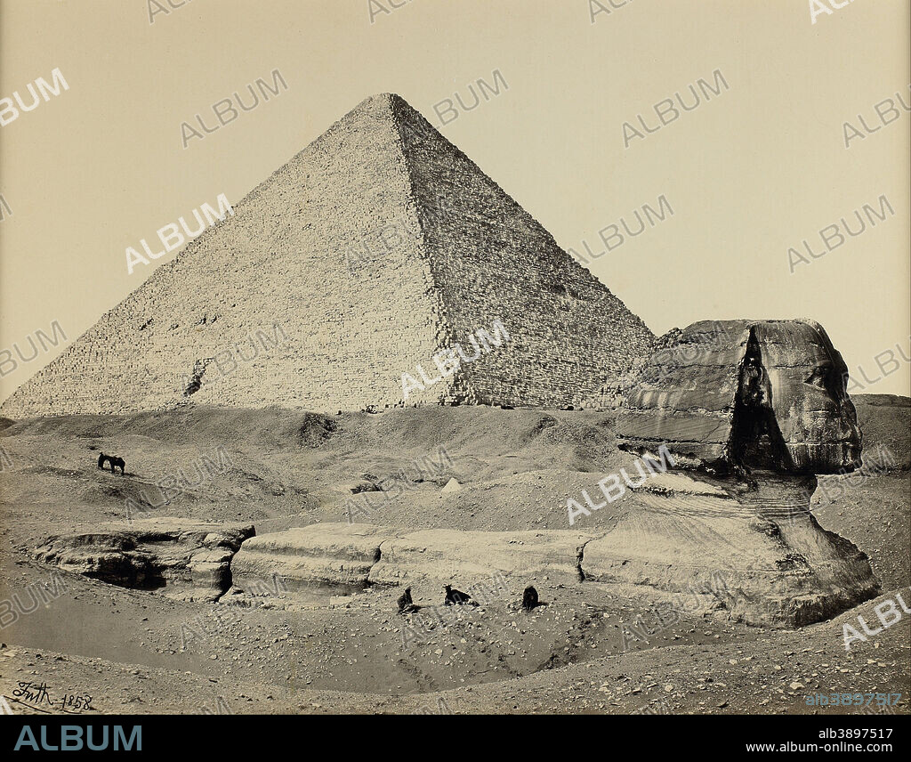 FRANCIS FRITH. The Great Pyramid and the Great Sphinx, Egypt. Date/Period: 1858. Mammoth albumen print. Width: 19.5 in. Height: 15.44 in (image).
