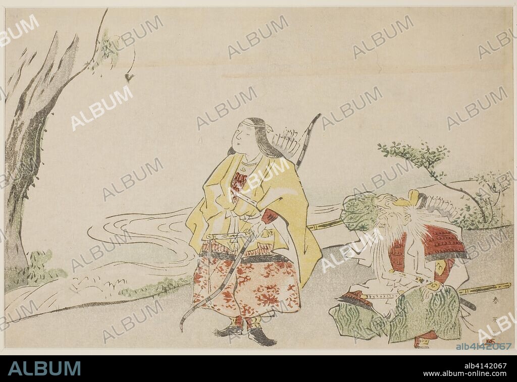 Empress Jingu (left), and Her Minister Takenouchi no Sukune (right). Katsukawa Shun'ei; Japanese, 1762-1819. Date: 1785-1789. Dimensions: 16.7 x 24.8 cm (6 9/16 x 9 3/4 in.). Color woodblock print; koban. Origin: Japan.