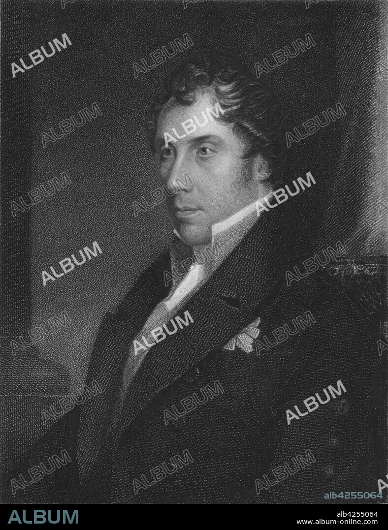 THOMAS A WOOLNOTH. 'George Hamilton-Gordon, Earl of Aberdeen, K.T.-F.A.S. &c. &c', 1841. Portrait of British politician George Hamilton Gordon, 4th Earl of Aberdeen (1784-1860). Prime Minister from 1852-1855, the Earl of Aberdeen became unpopular due to his perceived mismanagement of the Crimean War (1852-1856) and was forced to resign in February 1855. Engraving after a photograph. [Fisher, Son & Co., London, 1841].