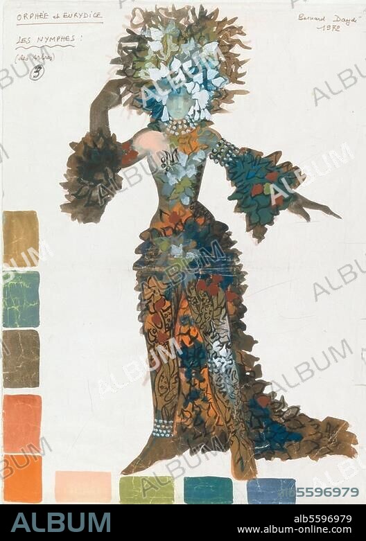 Gluck, Christoph Willibald Ritter von. composer; 1714-1787. Work: Orfeo ed Euridice (Opera, libretto: R. da Calzabigi; premieère Vienna 1762). Figure of a woodnymph for a production at the Paris Opéra. Watercolour, 1972, by Bernard Daydé. D 216-G36, Orphée et Euridice, PL. 1. Paris, Bibliothèque de l'Opéra.