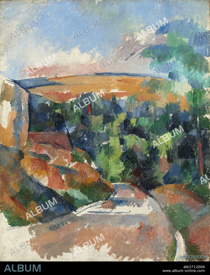 PAUL CEZANNE. The Bend in the Road. Dated: 1900/1906. Dimensions: overall: 82.1 x 66 cm (32 5/16 x 26 in.)  framed: 106 x 90.1 x 8.8 cm (41 3/4 x 35 1/2 x 3 7/16 in.). Medium: oil on canvas.