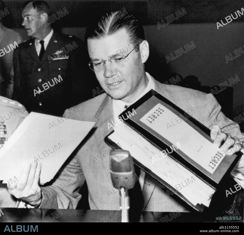 Washington, D.C.:  August 1, 1961 Secretary of Defense Robert McNamara as he prepares to testify before the House Military Operations subcommittee about President Kennedy's civil defense plan that could save at least 10 to 15 million lives in the event of a nuclear attack on the U.S.