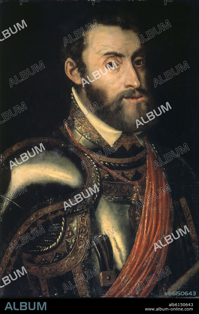 TIZIANO ESCUELA. RETRATO DEL EMPERADOR CARLOS V - SIGLO XVI.