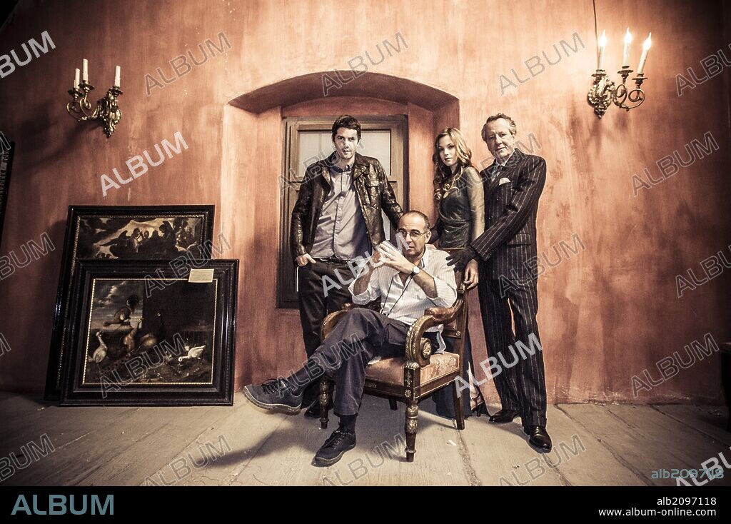 GEOFFREY RUSH, GIUSEPPE TORNATORE, JOHN STURGES and SYLVIA HOEKS in THE BEST OFFER, 2013 (LA MIGLIORE OFFERTA), directed by GIUSEPPE TORNATORE. Copyright PACO CINEMATOGRAFICA.